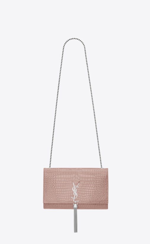 SAINT LAURENT MONOGRAM KATE WITH TASSEL Femme Kate medium avec pompon en cuir brillant embossé crocodile a_V4